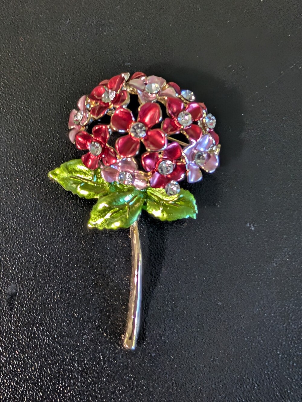 Floral Crystal Statement Brooch - Pink & Red Enamel